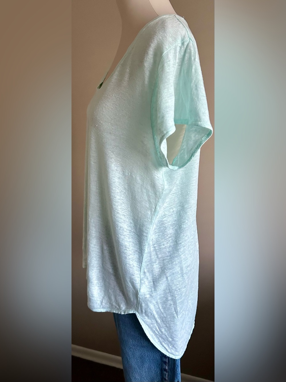Tahari Linen Slub knit T-Shirt in Aqua/Mint - Like New
